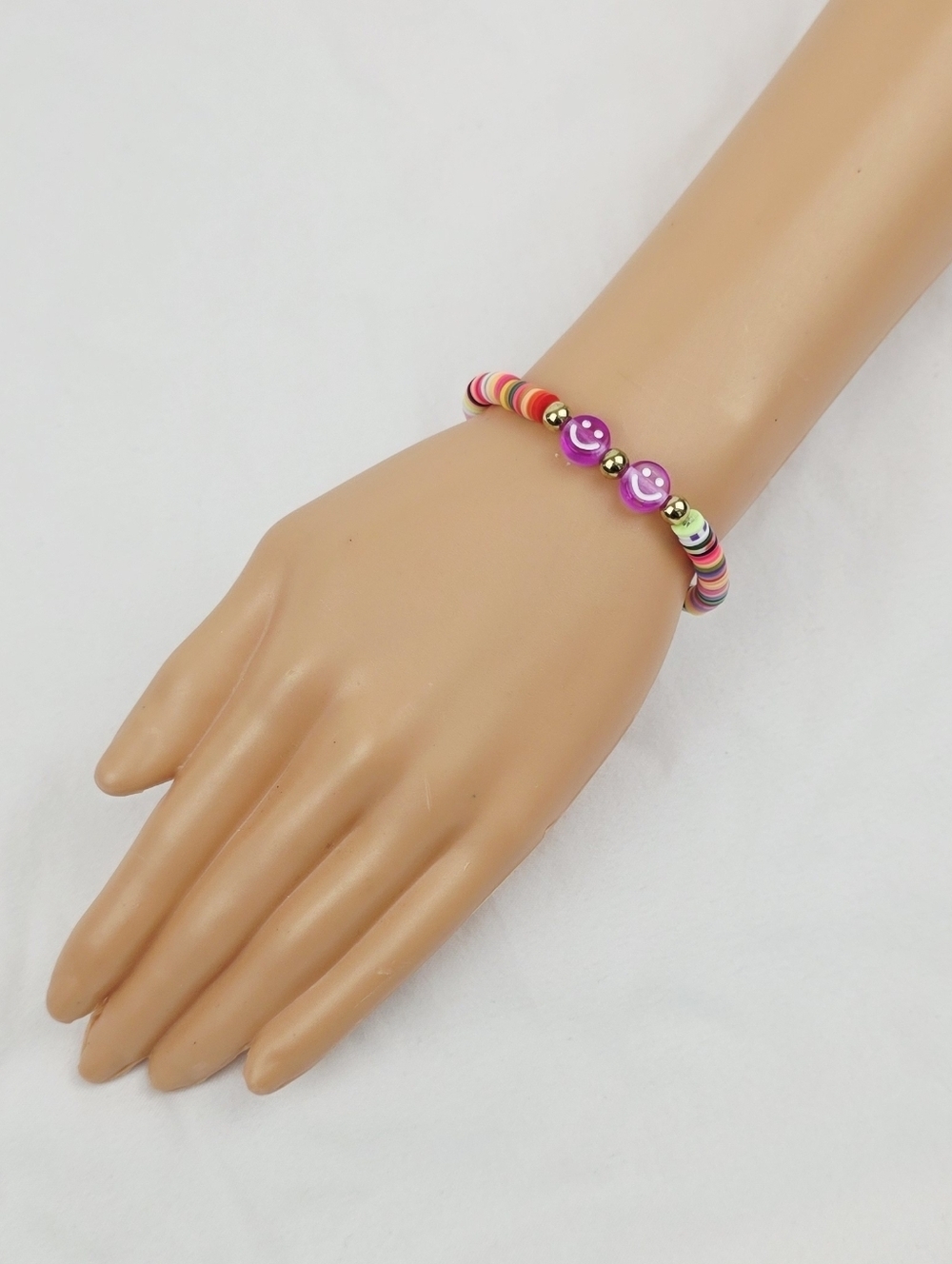 Handmade Clay Bead Multi Color Smiley Face Bracelet